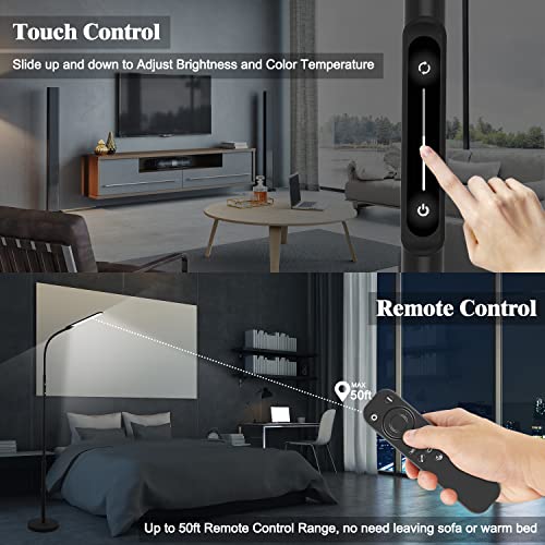 Led Floor Lamp,Modern Reading Adjustable Standing Height 4 Colors and Stepless Brightness Work Lamp for Living Room Bedroom Reading, Black