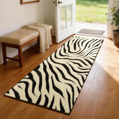 Zebra Hallway Runner Rugs 2×6: Modern Washable Non Slip Kitchen Rug