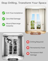 ALLZONE Tension Curtain Rods for Windows, Adjustable 31 to 83 Inch Wide, Freestanding Curtain Rods No Drilling, Apartment Renter Friendly, Heavy Duty, for Room Divider, Doorway, 63 to 130 Inches Tall