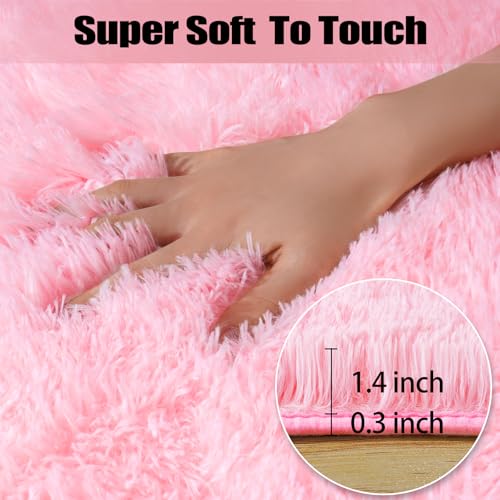 qulint Pink Rugs for Bedroom Girls, 2x3 Fluffy Area Rugs for Living Room Soft Shag Fuzzy Small Carpet, Plush Shaggy Cute Alfombras for Kids Boys and Girls Dorm Home Decor (2ft x 3ft, Pink)