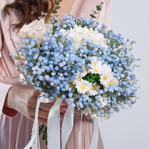 Yastouay Babys Breath Artificial Flowers, 30 Pcs Blue Baby Breath Flowers Artificial Bulk, Real Touch Fake Babys Breath Gypsophila for Wedding Party Bouquet Floral Arrangement Home Decor