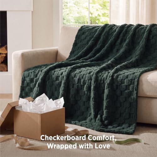 Bedsure Checkered Fleece Throw Blankets for Bed/Couch, Green,50"×70"