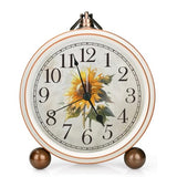 Classic Vintage Table Clock - 5.2in Cute Sunflower Analog Clock, Silent Non-Ticking Desk Clock with Distressed Metal Frame for Office, Living Room or Bedroom (Sunflower)