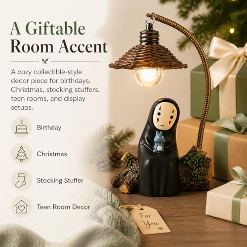 No Face Lamp, No Face Night Light, Mini Resin Anime Desk Lamp, Battery Operated Cute Room Decor Gift for Bedroom Shelf Office