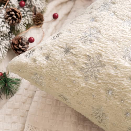 MIULEE Christmas Decorations Pillow Covers 20x20 Beige Silver Snowflake