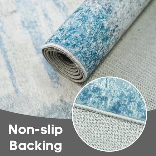 2x6 Abstract Kitchen Rug Runners: Washable Hallway Non Slip Runner Blue