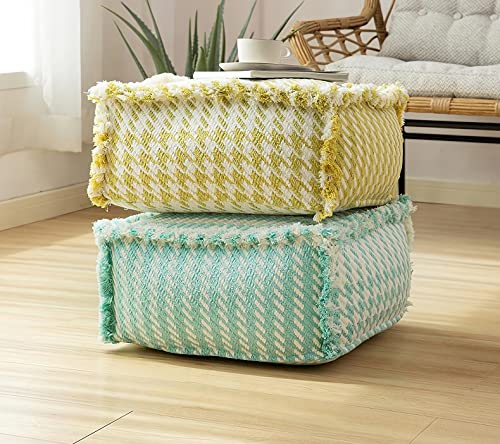 MOCOFO Decoration Cotton Unstuffed Woven Pouf Covers Square Footstool Pouf Ottoman for Living Room,Bedroom,Patio(Yellow,40x40x20cm)