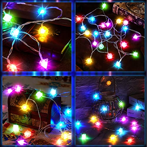 Wettarn 10 ft Polyhedral Dice String Lights LED Dice Lights Strands Extendable Glow in the Dark Party Decorations for Role Playing Game Bedroom Indoor Outdoor Wedding Tree Garden Decoration