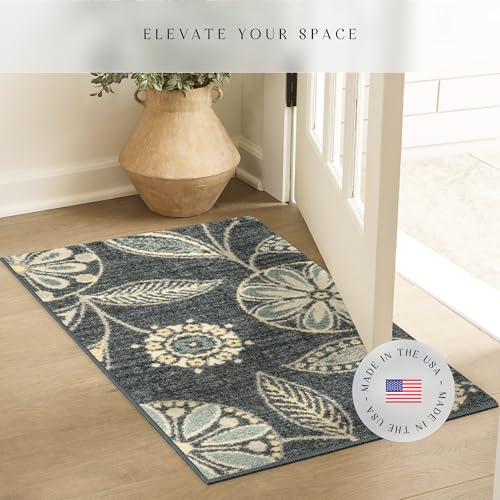 Maples Rugs Reggie Bohemian Floral Print Runner Rug, 1'8 x 4', Persian Blue