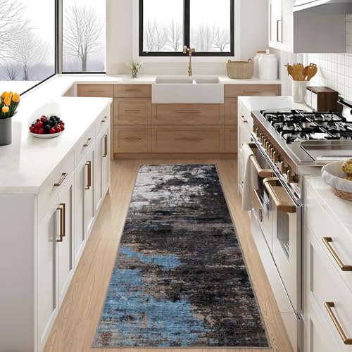GarveeHome Machine Washable Runner Abstract Hallway Rugs 2x6 Grey Brown