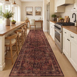 Washable Hallway Runner Rug 2'x10', Vintage Medallion, Dark Red