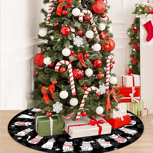 Christmas Tree Skirt Black Tree Skirt Cat Christmas Xmas Winter Tree Skirt 48 Inch for Black Cat Christmas Indoor Outdoor Decorations