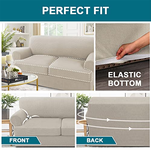 Turquoize 4 Pieces Sofa Covers for 2 Individual T Cushion Couch Sofa Slipcover Bundle 3 Pieces Loveseat Slipcover, Island Fossi