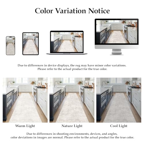 3x7 Washable Kitchen Runner Rug: Abstract Soft Neutral Carpet BeigeGray