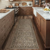 HUGEAR 2x8 Runner Rug Machine Washable Brown Hallway Area Rug Indoor Accent Rugs Floral Low Pile Carpet Soft Throw Rugs Bedroom Living Room Office Dining Kitchen Laundry Non Slip