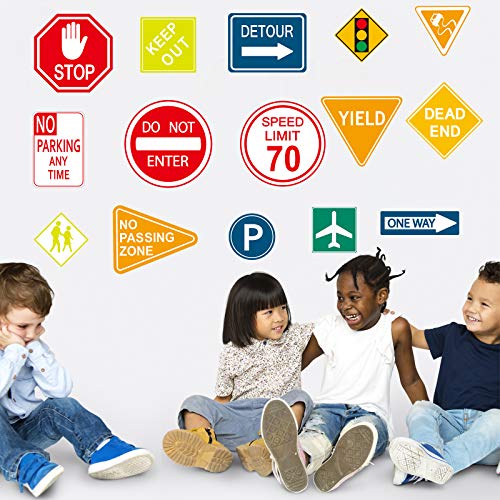Zonon 15 Pieces Road Signs Wall Decal Traffic Street Sign Sticker Stop Street Transportation Construction Vinyl Car Wall Decals for Back to School Decor Kid Bedroom Classroom Bulletin Board Playroom