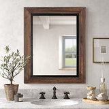 YOSHOOT Rustic Wooden Framed Wall Mirror, Natural Wood and Iron Bathroom Vanity Mirror for Farmhouse Decor, Vertical or Horizontal Hanging