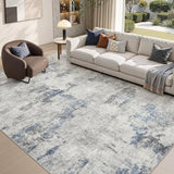 DMOYEST 8x10 Area Rug for Living Room, Washable & Non Slip Large Indoor Carpet, Kid & Pet Friendly Soft Thin Low Pile Abstract Rug for Bedroom and Office - Grey Blue