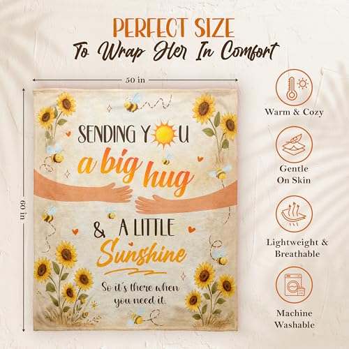 WRAPIX Get Well Gifts for Women - Soft Fleece Throw Blanket 50x60 in - Thinking of You Surgery Recovery Cancer Sunflower Sympathy Feel Better Birthday Inspirational Gifts for Women Mom Grandma Sister