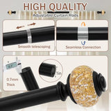Curtain Rods for Windows,1 Inch Adjustable Window Curtain Rod, Curtain Rod Set with Luxury Crystal Translucent Finials for Bedroom, Living Room (Black, 28-109in)