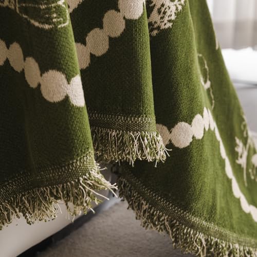 DREAMINGO Green Floral Couch Cover Farmhouse Botanical Jacquard Sofa Covers for 3 Cushion Couch Cozy Chenille Living Room Furniture Futon Sectional Sofa Slipcovers Washable, X-Large 71"x134"