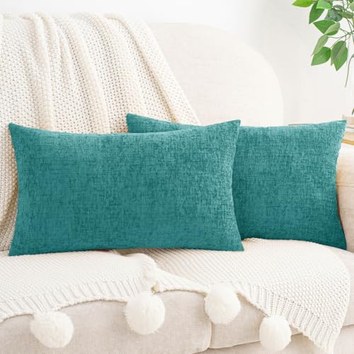 HWY 50 Throw Pillow Cover 12x20 Inch Soft Chenille Teal Pack of 2