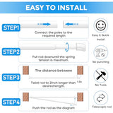 Tension Rod 28 to 48 inch, Adjustable Curtain Rods No Drilling Spring Rods Extendable Pressure DIY Tension Rod for Window Closet Kitchen, White