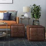 SIMPLIHOME Brody 18" Wide Square Pouf in Distressed Dark Brown Faux Leather
