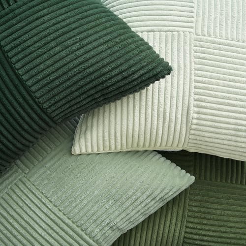Topfinel SageGreen Throw Pillow Covers 18X18 Inch Set of 4,Boho Farmhouse Cozy Cushion Cover with Corduroy,Soft Accent Forest Green Pillow Covers for Couch,Bed,Living Room Home Decor