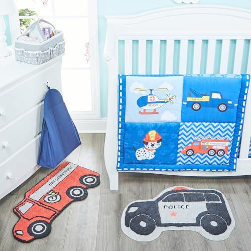 Hand Tufted Police Car Bedroom or Bathroom Rug - 30x20 in; 100% Cotton Kids Bathroom Mat; Decorative Kids Area Rug