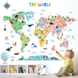 DECOWALL SG2-1615S Animal World Map Kids Wall Decals Wall Stickers Peel and Stick Removable Wall Stickers for Kids Nursery Bedroom Living Room (Large)