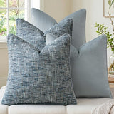 a moment Light Blue 4 Pack Throw Pillow Covers - Chenille & Velvet Set with Piping, Farmhouse Textured Design Pillow Cases for Couch Sofa Bed Livingroom (18x18 Inch, No Insert)