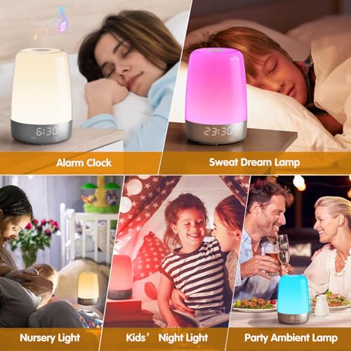 Touch Wake Up Night Light with Sunrise Simulation Alarm Clock, 3 Ways Dimmable Warm White Bed – lifestyle view