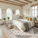 Washable Area Rug 6x8 Non-Slip Floral Boho Carpet, Beige/Ivory