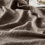 WDCOZY 100% Cotton Muslin Blanket King Size 4-Layer for Bed Breathable Lightweight Soft Large Boho Farmhouse Linen Tassels Ruffle Gauze Blankets 108x90 Inches Brown Mocha Chocolate Coffee Taupe