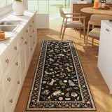 Rugcomf Runner Rug 2'7"x8' Washable Non Slip Floral Animal Cat, Black