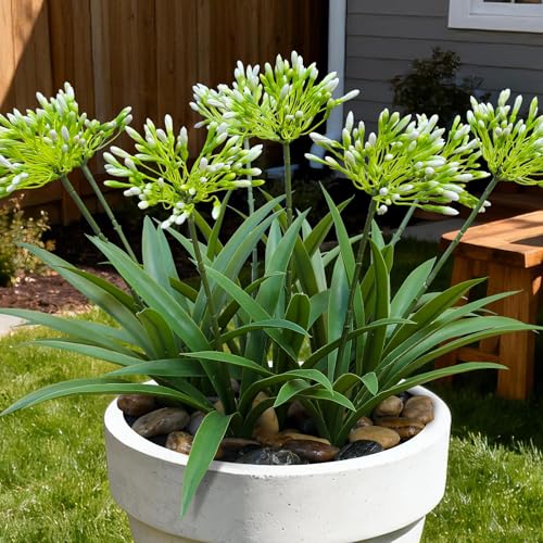 8 Bundles Artificial Flowers Plants for Outdoor Planters | 18.9 in Green Large Fake Flowers | Spring Summer Look Real Plasic Faux Plant for Front Porch Pathway Garden Patio (Green)