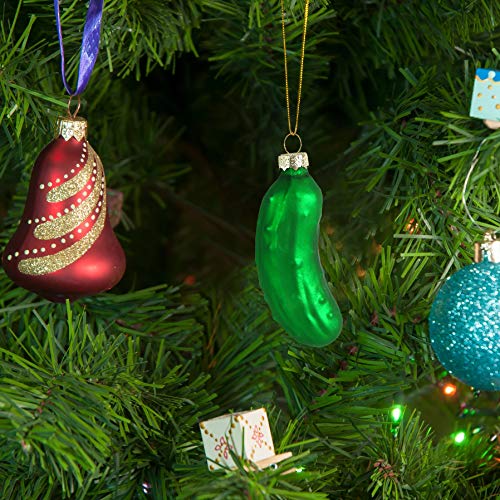 Ornativity Christmas Pickle Tree Ornament - Traditional Glass Blown Green Pickles Hanging Pickle Xmas Holiday Ornaments Decor 3.5" Pack of 4