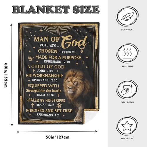 Christian Gifts for Men, Christian Blanket 60"X50", Catholic Gifts, Religious Gifts for Men, Man of God Gift, Baptism Gift, Bible Inspirational Spiritual Gifts for Son Dad Husband