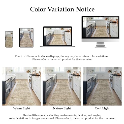 3x6 Washable Kitchen Runner Rug: Abstract Soft Neutral Carpet TanBrown