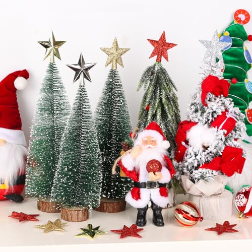 FOIMAS Mini Christmas Tree Topper Star,6pcs Glitter Christmas Tree Topper for Small Christmas Tree Craft Home Decoration,Silver