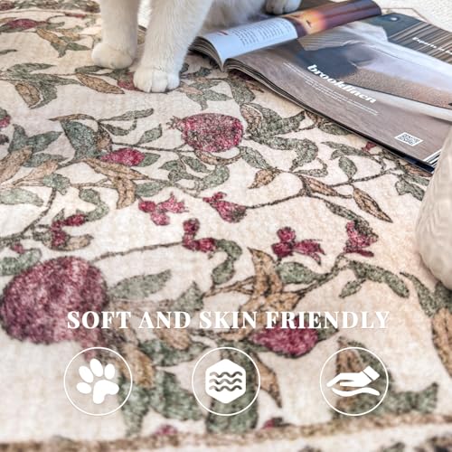 jinchan 2x3 Half Circle Floral Vintage Washable Entryway Rug, Red/Green