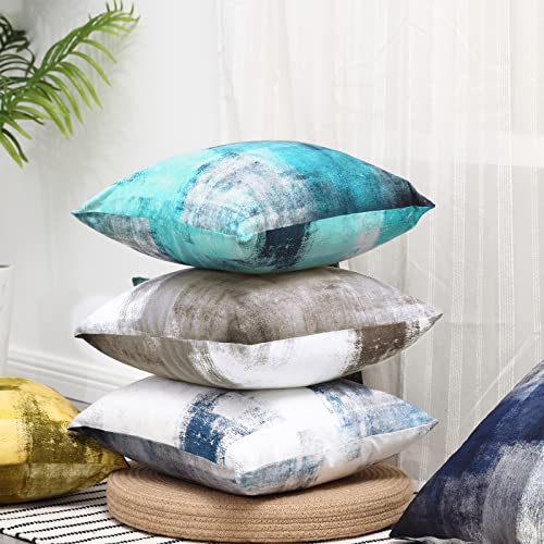 Set of 2 Turquoise and Grey Art Artwork Contemporary Decorative Gray Home Decorative Throw Pillow Covers Cushion Covers for Bedroom Sofa Living Room 18X18 Inches