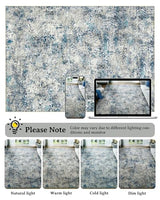 Washable Area Rug for Living Room: 9x12 Modern Abstract Neutral Soft Rug for Bedroom Dining Room No Slip Low Pile Carpet for Nursery Home Office - Grey/Blue