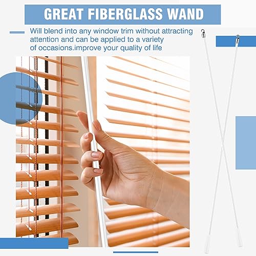 Bokon 4 Pcs Blinds Wand Replacement with Hook and Handle White Fiberglass Long Vertica Blind Wand for Windows Curtain Door Shades Opener Accessory (36 Inch)