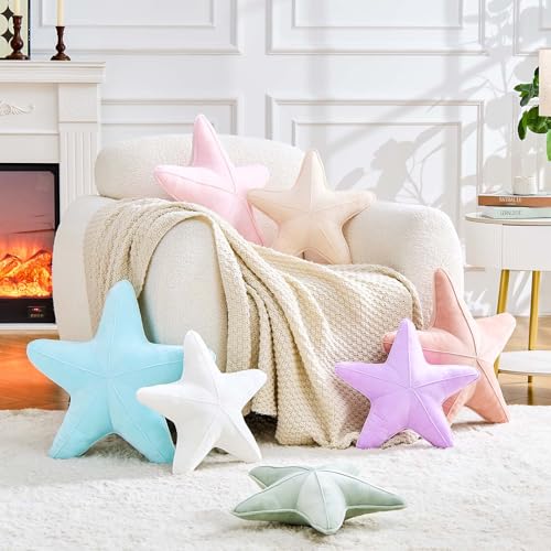 Uvvyui Starfish Pillow Cute Star Decorative Throw Pillows with Soft Velvet Sea Pillow Aesthetic Home Decor Ocean Beach Cushion（Pink, 15 Inch）