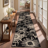 Findosom Hallway Runner Rug 3x10, Non Slip High-Low Textured Floral Washable Runner Rug with Rubber Backing, Boho Carpet Runner for Kitchen, Entryway, Bedroom, Laundry, Black & Beige