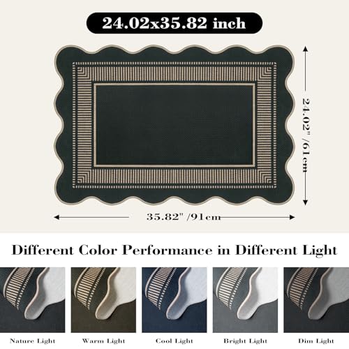Easy Jute Outdoor Mats for Front Door, 2x3 Small Washable Kitchen Rugs, Farmhouse Black Throw Rug Non Slip Indoor Outdoor Carpet for Porch Entryway Foyer