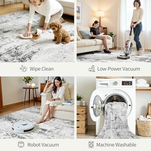 5x7 Area Rugs for Living Room Large Washable Abstract Rug White Grey Black