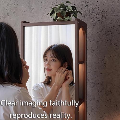 360° Rotating Full-Length Mirror with Storage Shelf – 66.1" Wooden Floor Mirror, HD Shatterproof Glass, Multi-Functional Hooks, Stylish Home Decor, Adjustable Stand